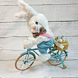 Musical Easter Bunny Riding Bicycle Peter Cottontail Basket of Eggs 12"x12"